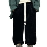 Zwiiyzr Winter Boys and Girls Winter Fleece Lined Pants Toddler Kids Warm Thick Casual Thermal Pants Wide Leg Fleece Pants 1-12 Years Black